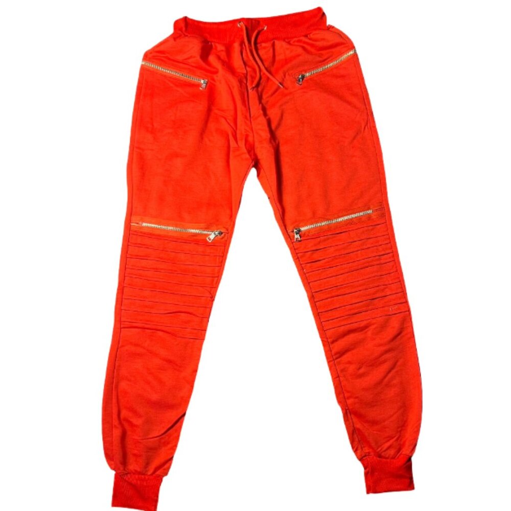 Men's Joggers with Zipper and Ribbed Detailings